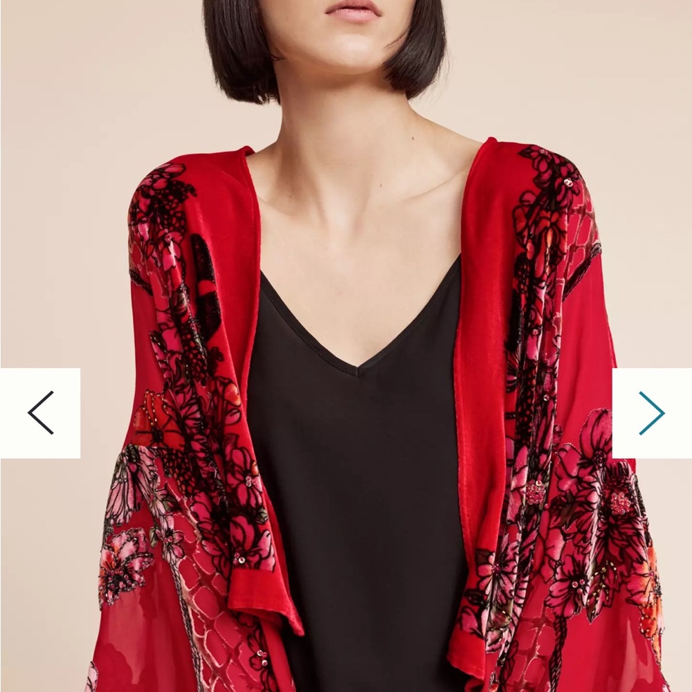 Anthropologie Romino Kimono Red Floral Cardigan